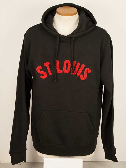 Black St Louis  Hoodie (8620) Sweatshirt with Chenille Letters in  any Color Custom Made for You