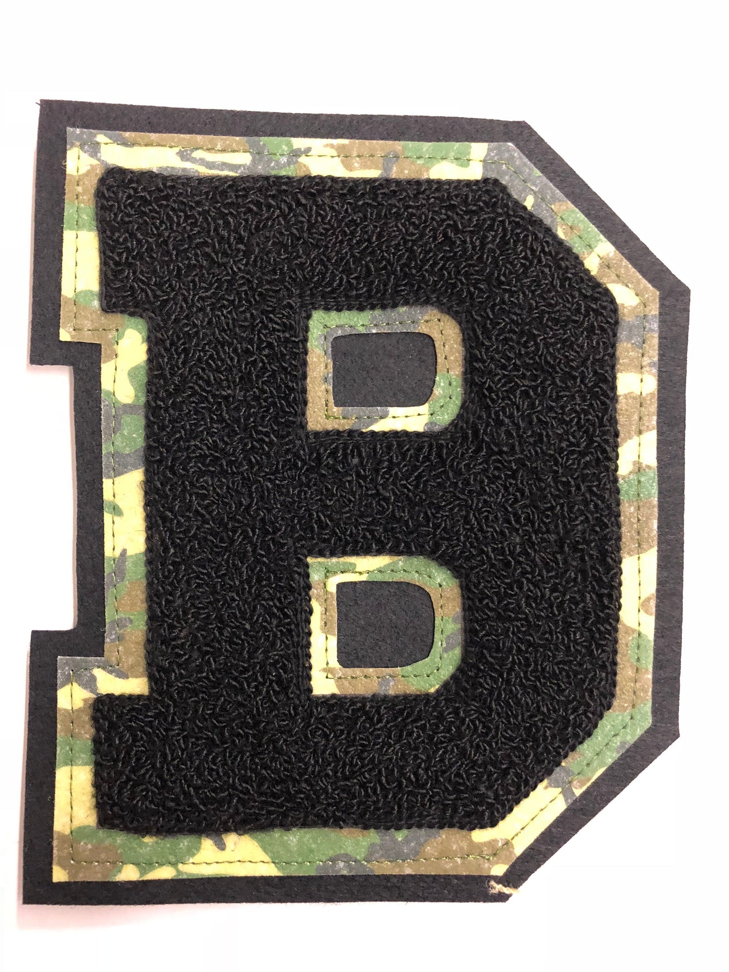 High School or Varsity Chenille letters With Camo Background Any Letter Any Color