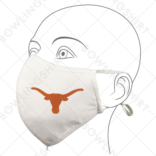 Texas College Orange Glitter White Mask Cotton with adjustable ear loops #49