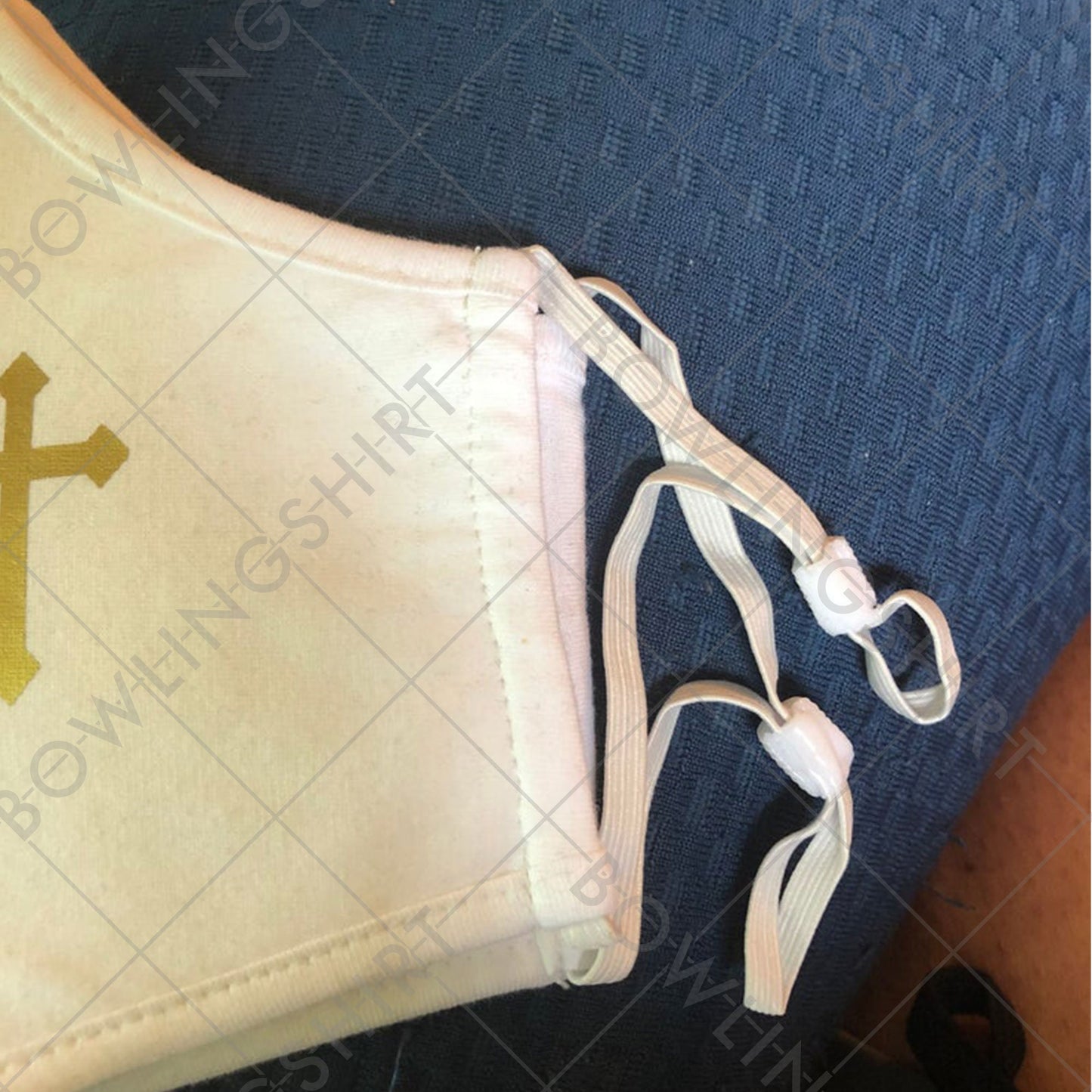 Wear your mask!! White and gold Cross mask perfect for church. Adjusting ear ties #19