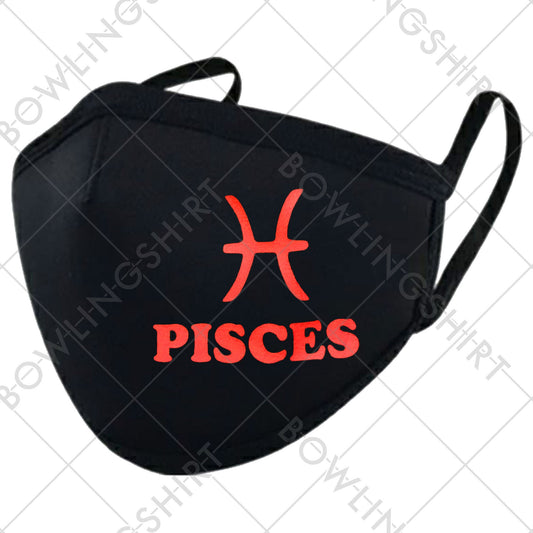 Pisces Zodiac Sign Printed in Red  Black Mask