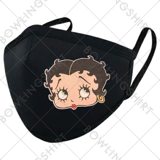 Betty Boop Face  Printed  Black Cloth Mask #77