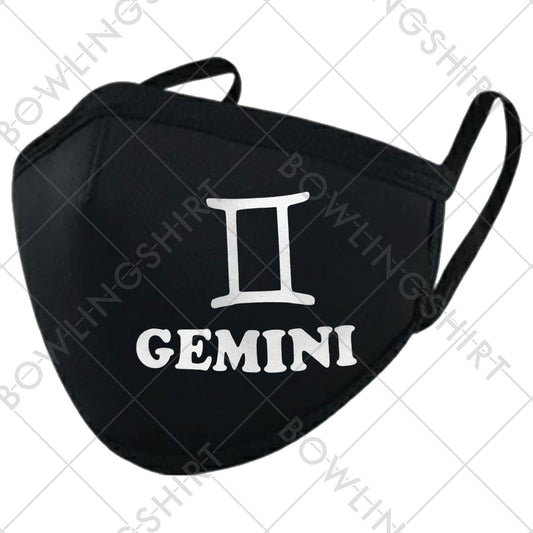 Gemini Zodiac Sign Printed in Light Blue  Black Mask #143