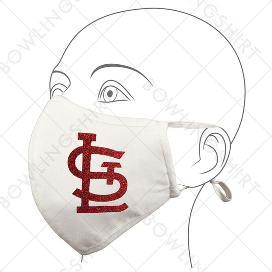 STL St, Louis Red Glitter White Mask Cotton with adjustable ear loops  #5