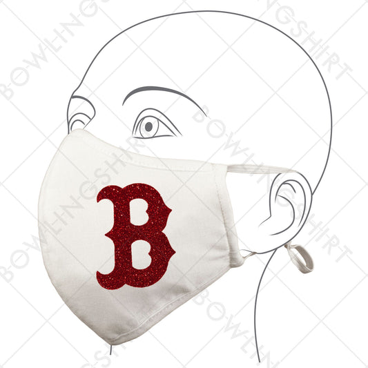 Boston Red  Glitter White Mask Cotton with adjustable ear loops #80