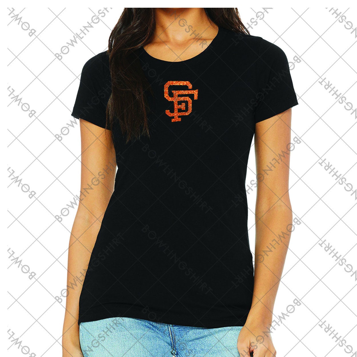 Orange Glitter San Francisco Bella Canvas T-shirt in Black or White  B8413 Design 26