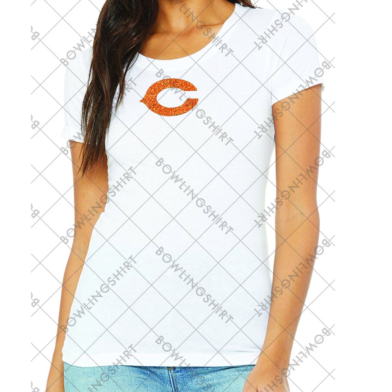 Orange Glitter Chicago  Bella Canvas T-shirt in Black or White  B8413 Design 29