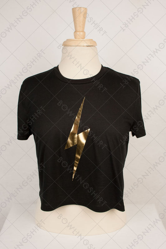 Metallic Lightening Bolt  Bella Canvas Flowy T-shirt Crop Top Black 8882 design 132
