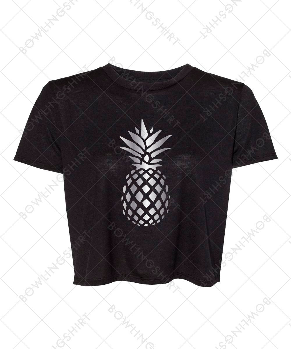 Metallic Pineapple Gold OR silver Bella Canvas Flowy Crop T-shirt Top Black 8882 design 20