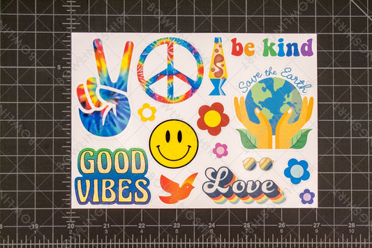 15 set of stickers Hippie, Retro, Peace, Love, Groovy, Flower power