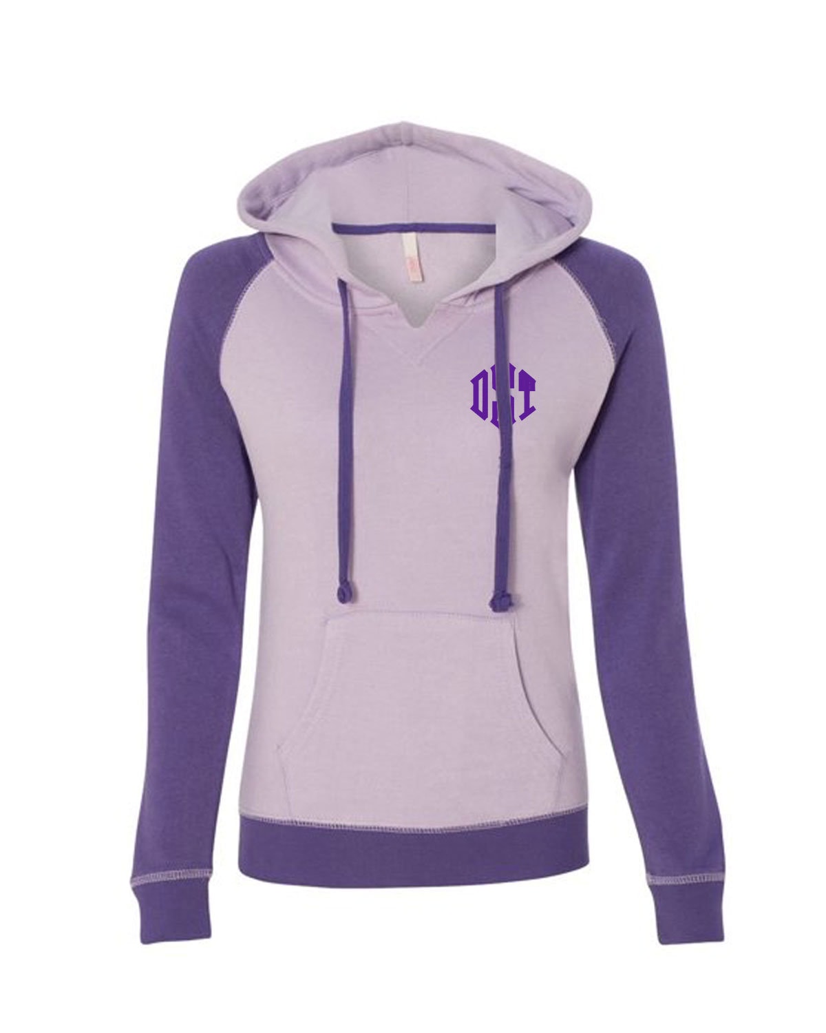 MV Sport Women’s Raglan Hooded Sweatshirt-Purple with Monogram