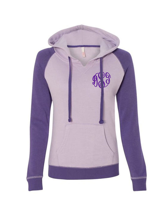 MV Sport Women’s Raglan Hooded Sweatshirt-Purple with Monogram