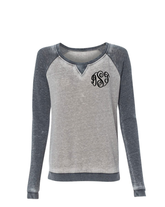 J. America Women’s Zen Fleece Reglan Large Sweatshirt Cement/Dark Smoke with Monogram