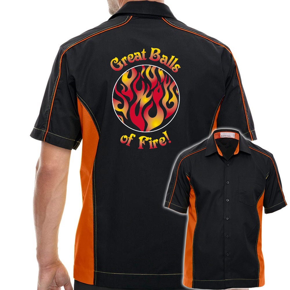 Great Balls of Fire Classic Retro Bowling Shirt - The Muckler - Includes Embroidered Name