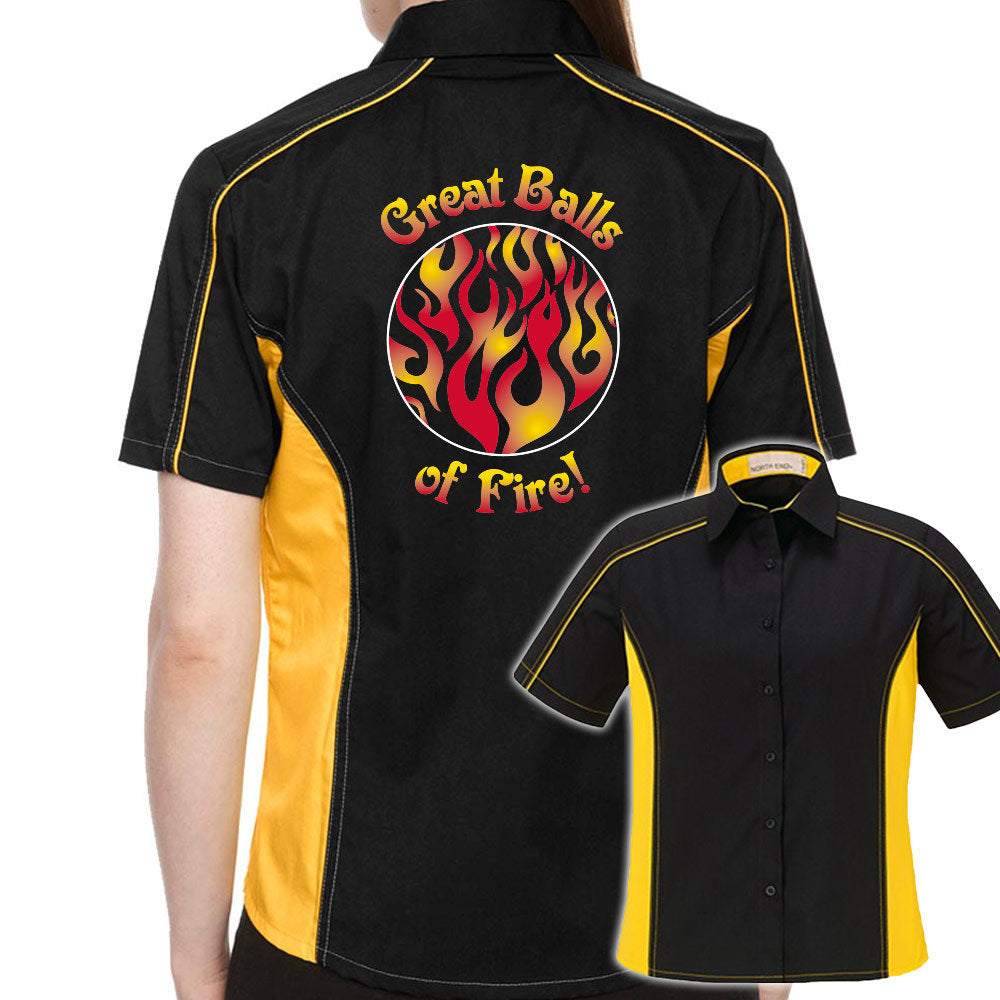 Great Balls of Fire Classic Retro Bowling Shirt- The Muckler (Ladies) - Includes Embroidered Name