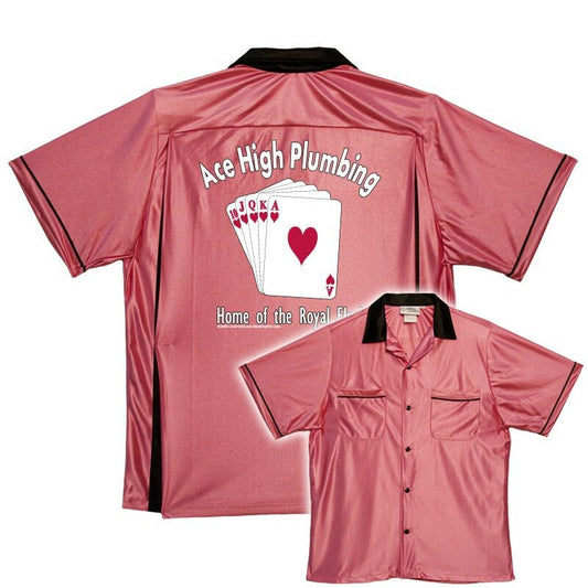 Ace High Plumbing - Classic Retro Pink Bowling Shirt - Classic - Includes Embroidered Name