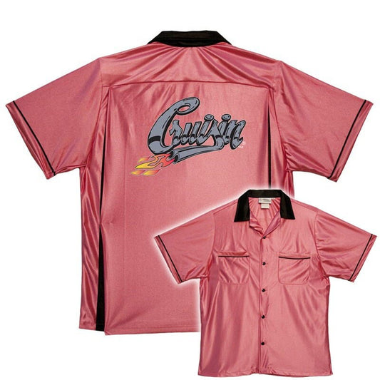 Cruisin' With Flames - Classic Retro Pink Bowling Shirt - Classic  - Includes Embroidered Name