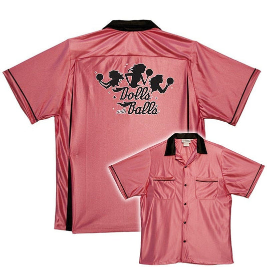 Dolls With Balls - Classic Retro Pink Bowling Shirt - Classic  - Includes Embroidered Name #156