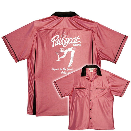 Pussycat Casino - Classic Retro Pink Bowling Shirt - Classic  - Includes Embroidered Name