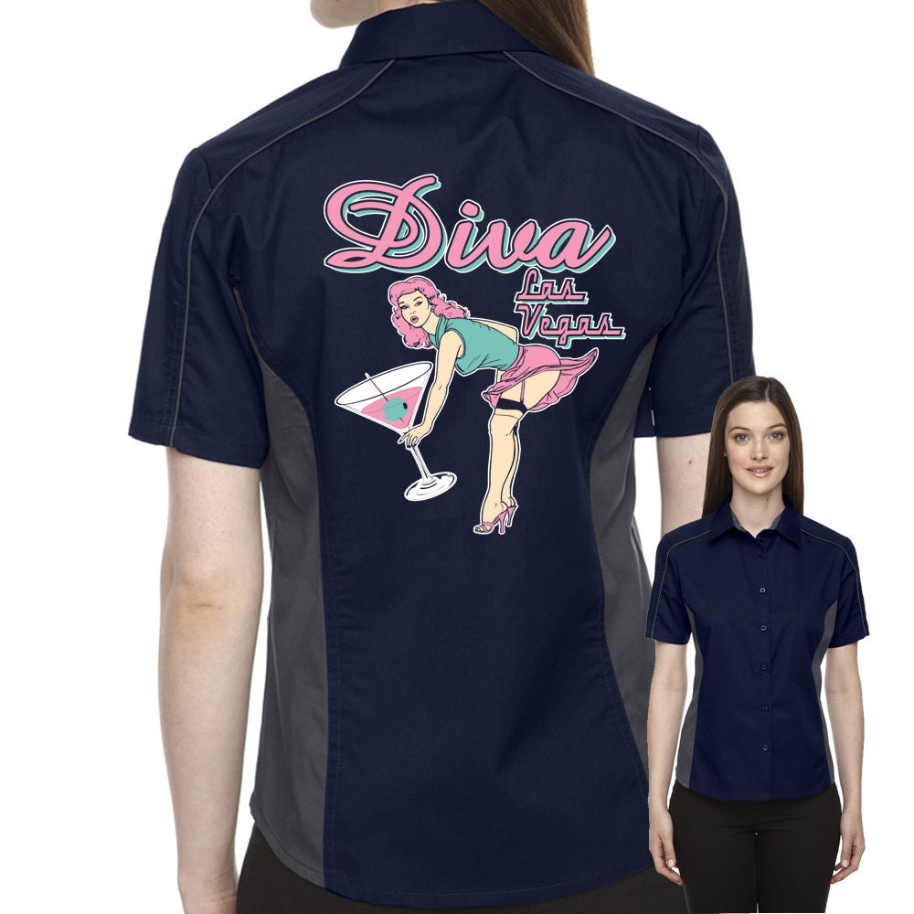 Diva Las Vegas Classic Retro Bowling Shirt- The Muckler (Ladies) - Includes Embroidered Name #155