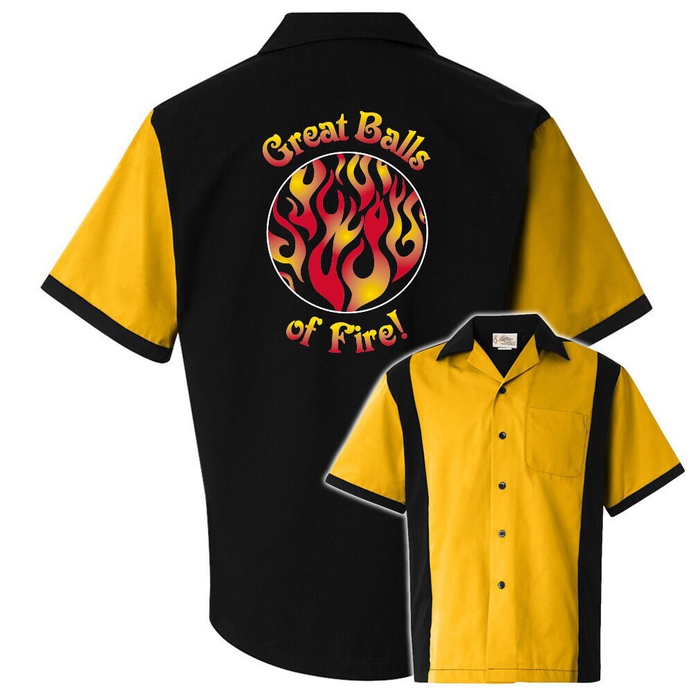 Great Balls of Fire Classic Retro Bowling Shirt - Retro Two - Includes Embroidered Name