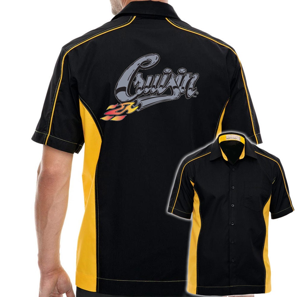 Cruisin With Flames Classic Retro Bowling Shirt - The Muckler - Includes Embroidered Name
