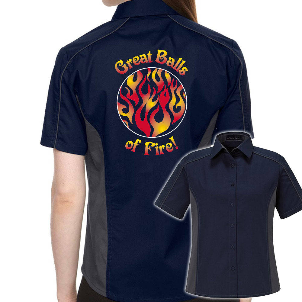 Great Balls of Fire Classic Retro Bowling Shirt- The Muckler (Ladies) - Includes Embroidered Name