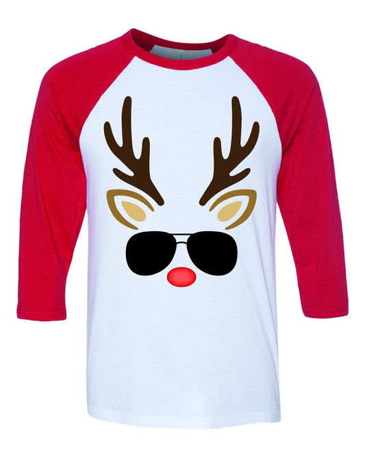 Reindeer With Sunglasses Christmas Shirt - Funny Christmas T-Shirt - Unisex Baseball Tee