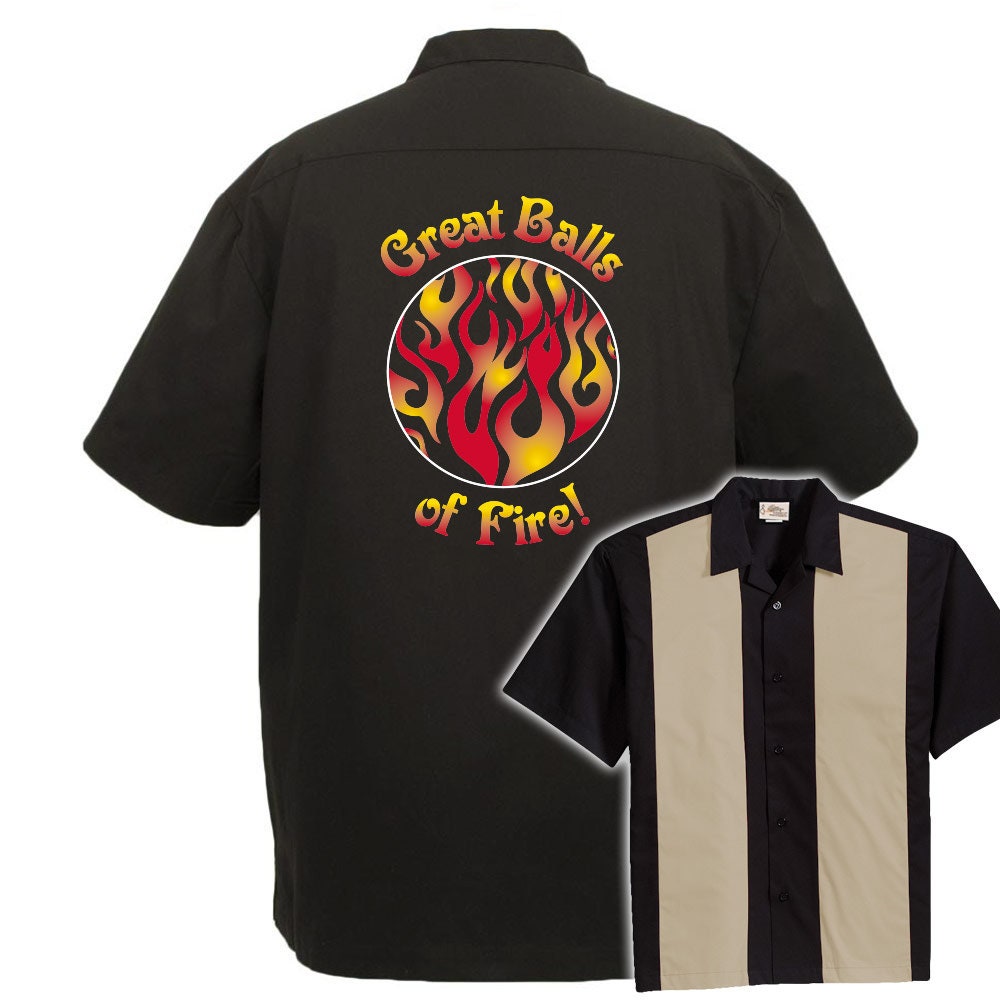 Great Balls of Fire Classic Retro Bowling Shirt - The Player - Includes Embroidered Name