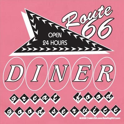 Route 66 Diner - Classic Retro Pink Bowling Shirt - Classic  - Includes Embroidered Name