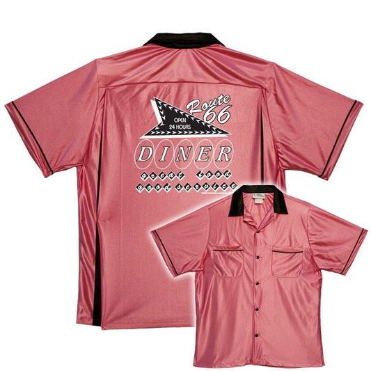 Route 66 Diner - Classic Retro Pink Bowling Shirt - Classic  - Includes Embroidered Name