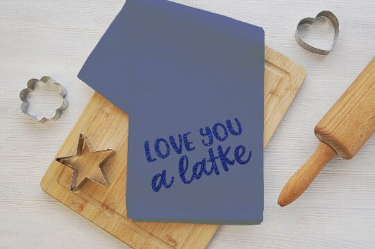 I Love You Latke  Grey Kitchen Towel It Sparkles! Hanukkah Gift #101