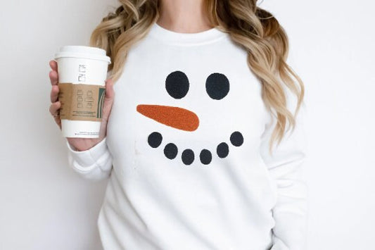 Snowman Crew Neck Sweatshirt With Chenille Face Sewn in- So Cozy #110