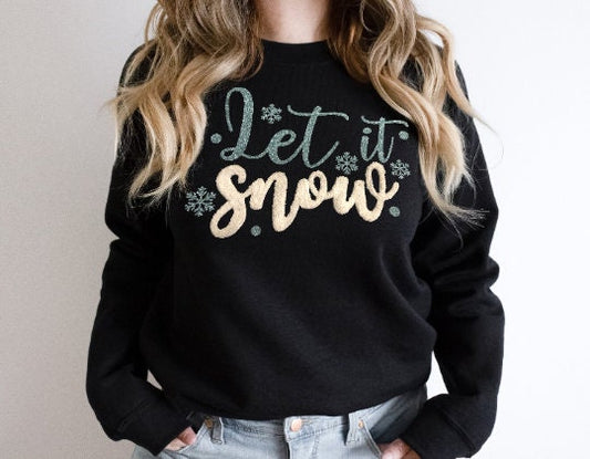 Chenille Let it Snow Crew Neck Sweatshirt  Accenting Sewn in- So Cozy #109