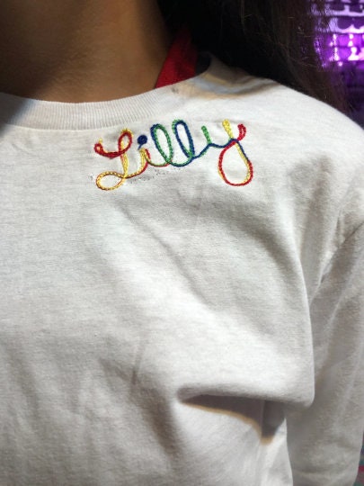 Custom Chainstitch T-shirt Rainbow Thread adult or child