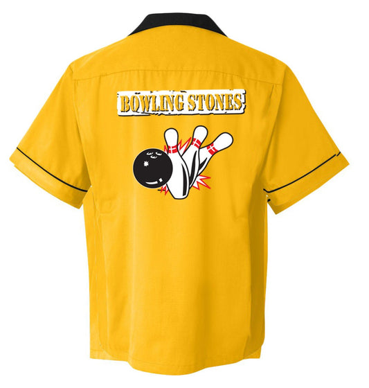 Bowling Stones   - Classic Retro Gold and Black Bowling Shirt - Classic size XL ONLY    - Includes Embroidered Name #120/125