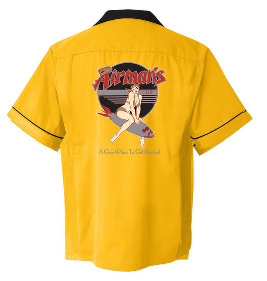 Airmans's Club - Classic Retro Gold and Black Bowling Shirt - Classic size XL ONLY    - Includes Embroidered Name #117
