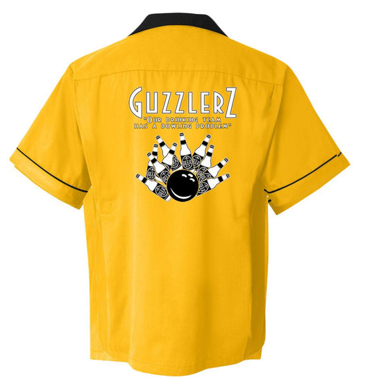 Guzzlers  - Classic Retro Gold and Black Bowling Shirt - Classic size XL ONLY    - Includes Embroidered Name #124