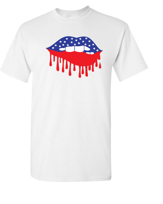 American Flag Dripping Lips  T-shirt  #216
