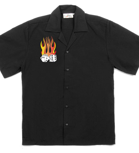 Flaming Dice Classic Retro Bowling Shirt- Vintage Bowler ( Closeout) in multiple colors  - Includes Embroidered Name #235