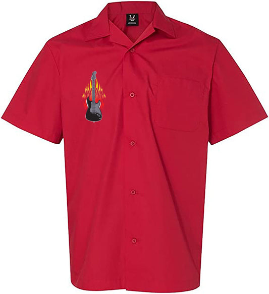 Flaming Guitar Classic Retro Bowling Shirt- Vintage Bowler ( Closeout) in multiple colors  - Includes Embroidered Name #236