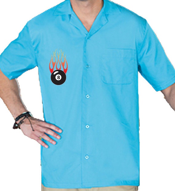 Flaming 8 Ball Classic Retro Bowling Shirt- Vintage Bowler ( Closeout) in multiple colors  - Includes Embroidered Name #232
